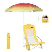 Nice C Beach Chair, Beach Chairs for Adults, w/Cooler\u0026Umbrella, Compact High Back, Cup Holder \u0026 Carry Bag \u0026 Heavy Duty Outdoor, Camping, BBQ, Travel, Picnic (Set of 1 Yellow)